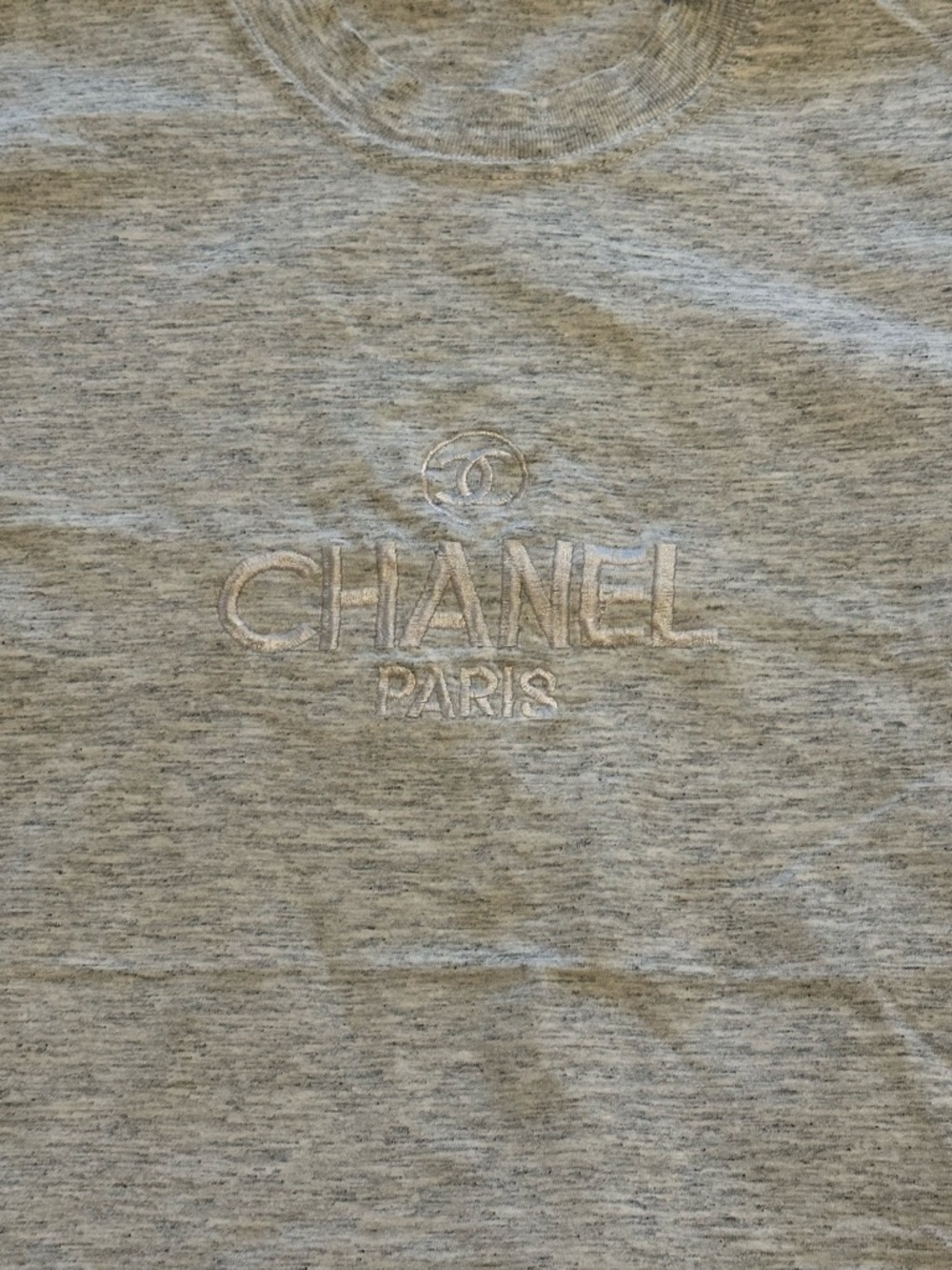 CHANEL Vintage Gray Embroidered Logo Crewneck T-shirt